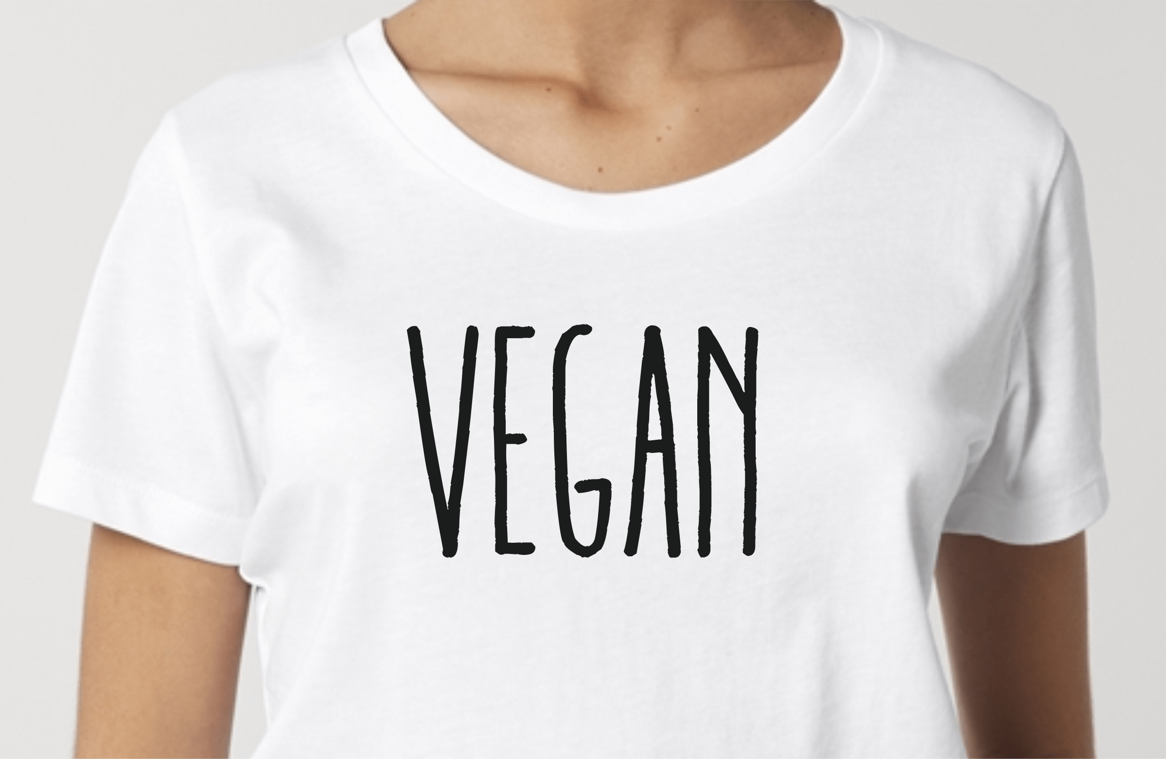 Bild eines T-Shirts mit dem Schriftzug vegan